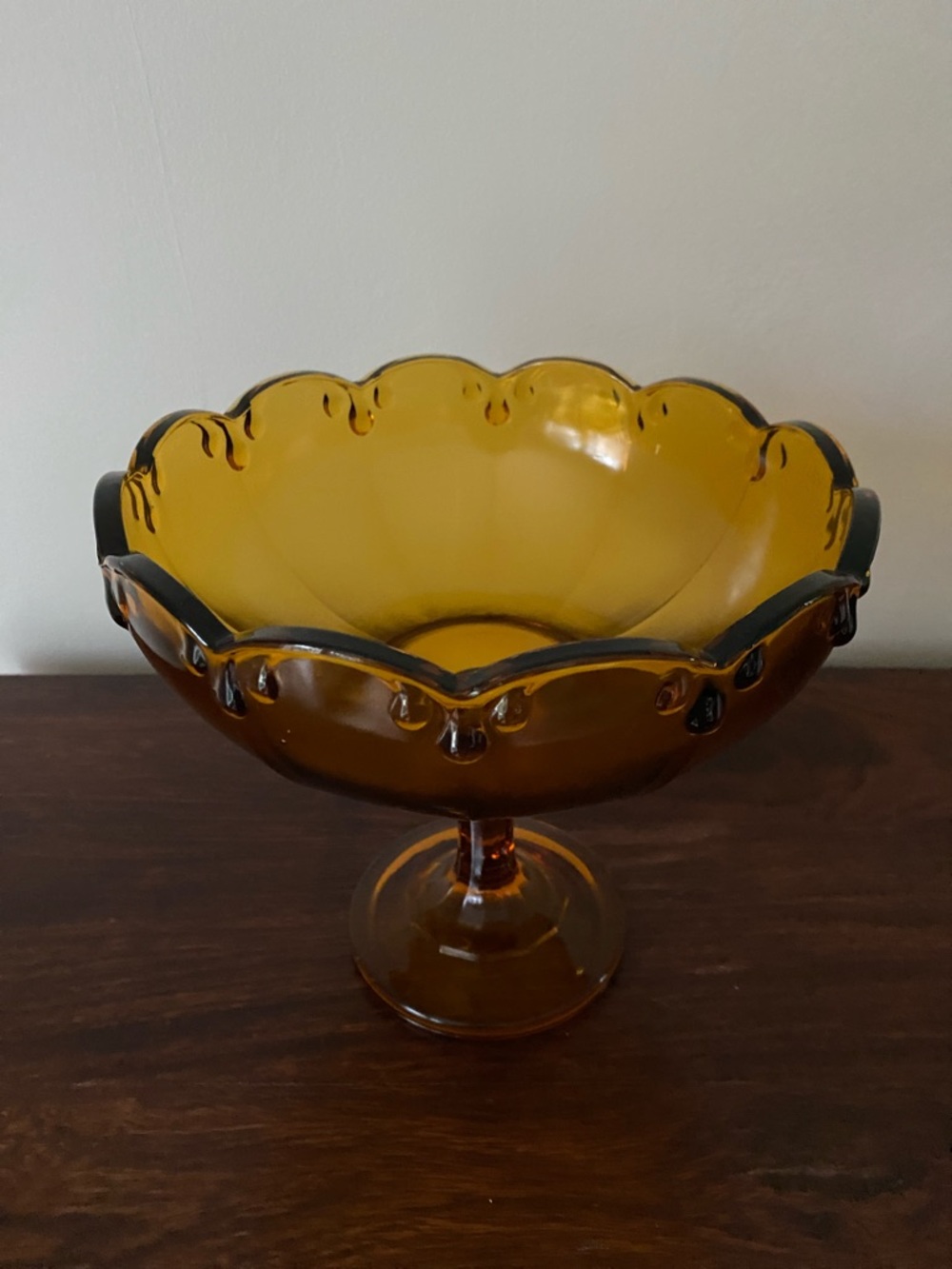 Indiana Glass • Amber • Pedestal Teardrop Compote Fruit Bowl - Picture 2 of 5